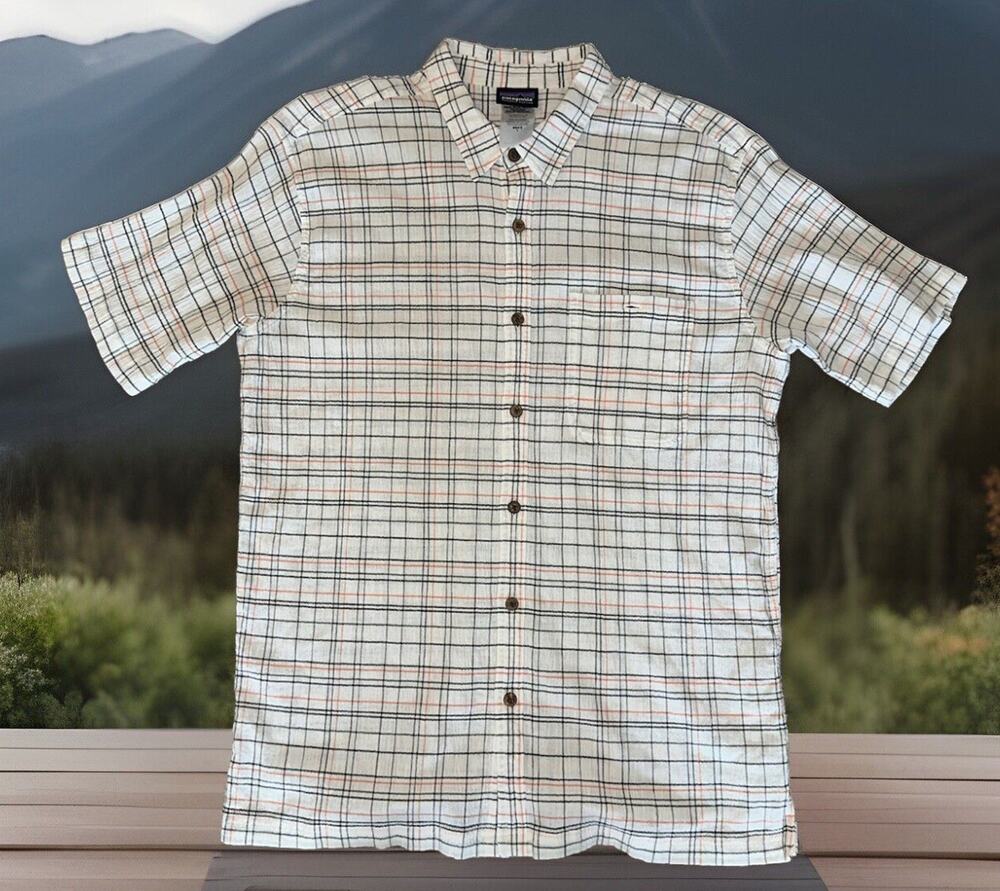 Patagonia Plaid *HaLLoWeeN* Plaid White Orange Black Shirt Men's Size Large L